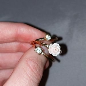 Bundle/Set of 3 Rings, Gold, Cubic Zirconia